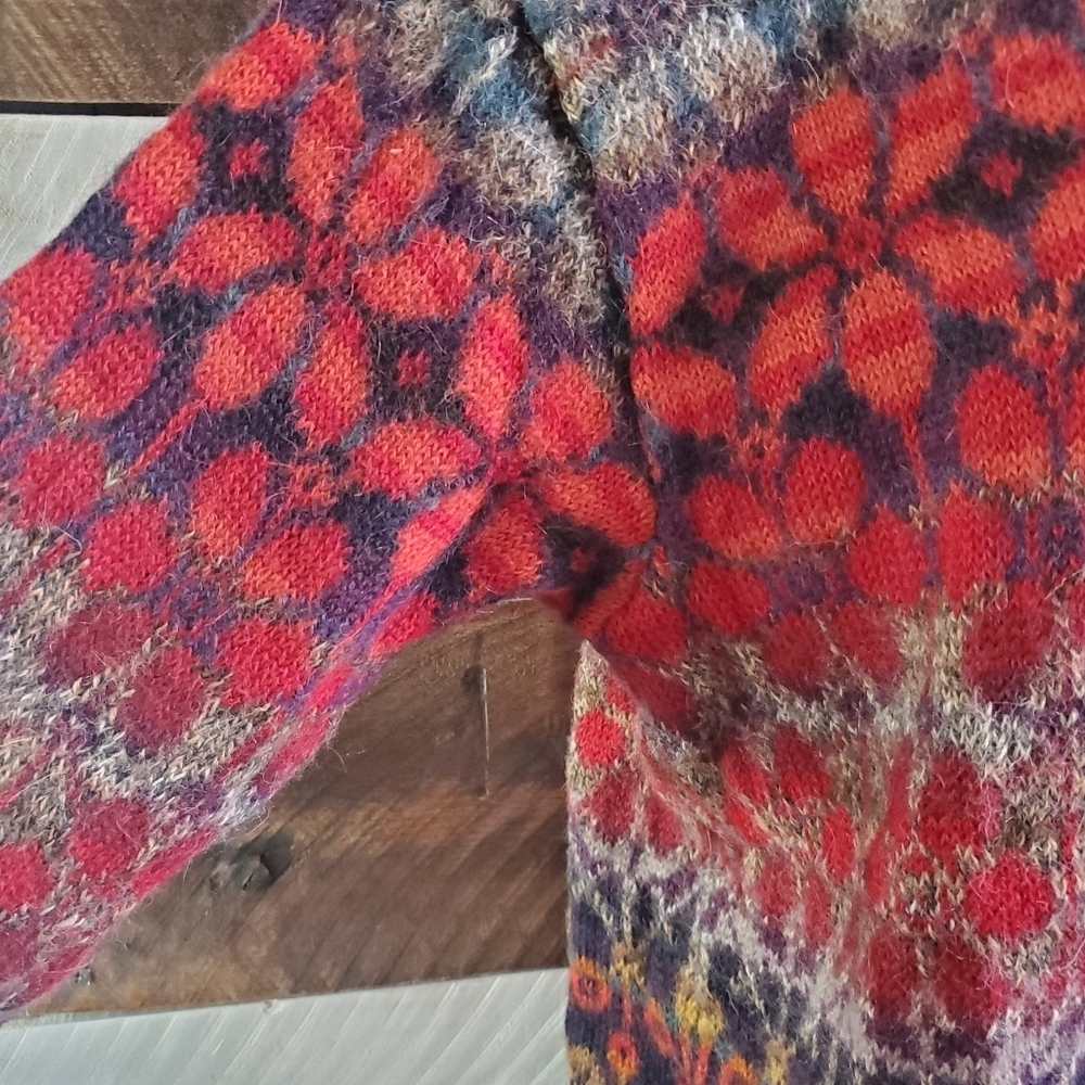 Intiwara Alpaca Burgandy Red Tan Handmade Cardigan Sweater Womens XL - Picture 7 of 12